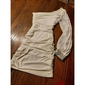 Small Jodi Kristopher Ruched One Shoulder Cold Shoulder Rhinestone Bodycon Dress